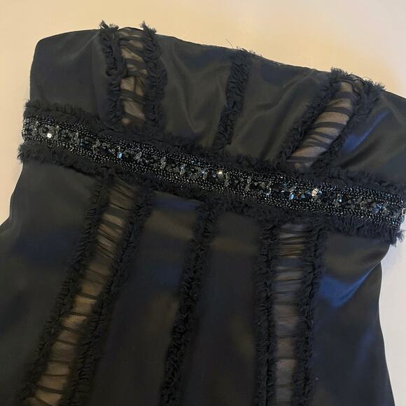 Vintage Y2K Badgley Mischka Strapless Cocktail Dress 2 Black Silk LBD Semi Forma - Picture 11 of 16